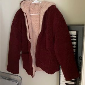 Red and pink reversible giant teddy jacket